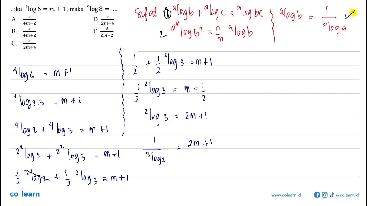 Jika 4log6 = m+1, maka 9log8 = ....