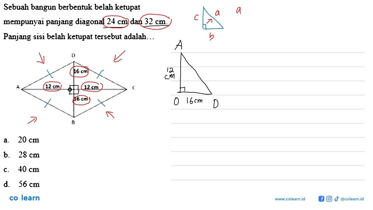 Sebuah bangun berbentuk belah ketupat mempunyai panjang