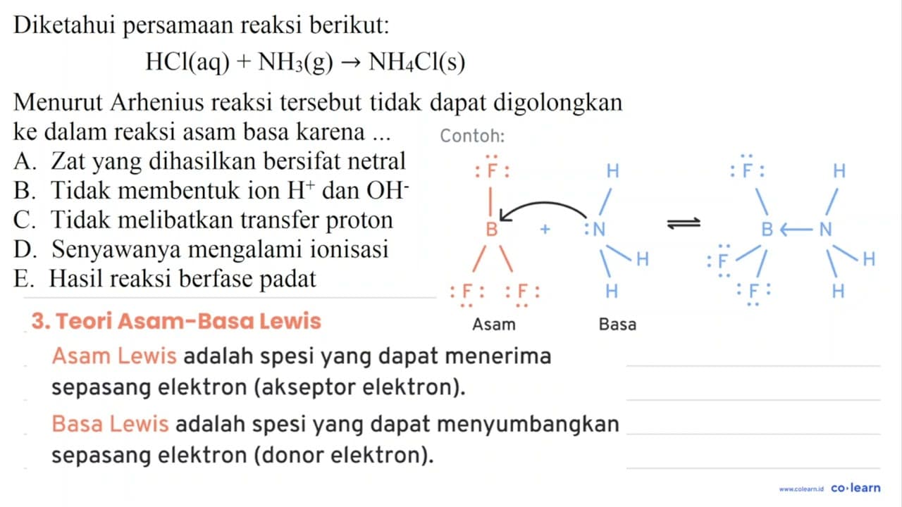 Diketahui persamaan reaksi berikut: HCl(aq)+NH_(3)(~g) ->