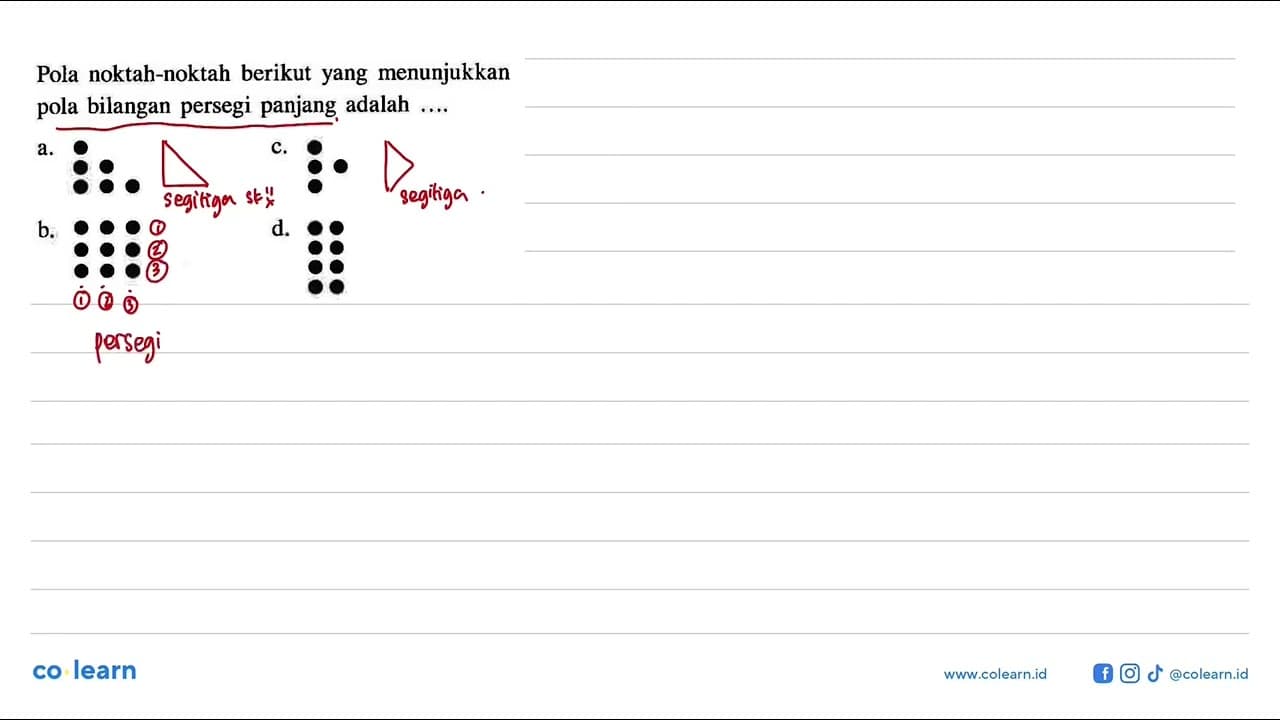 Pola noktah-noktah berikut yang menunjukkan pola bilangan