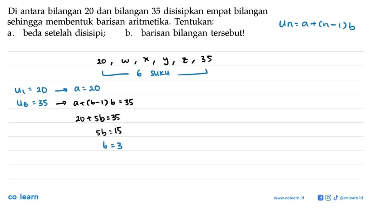 Di antara bilangan 20 dan bilangan 35 disisipkan empat