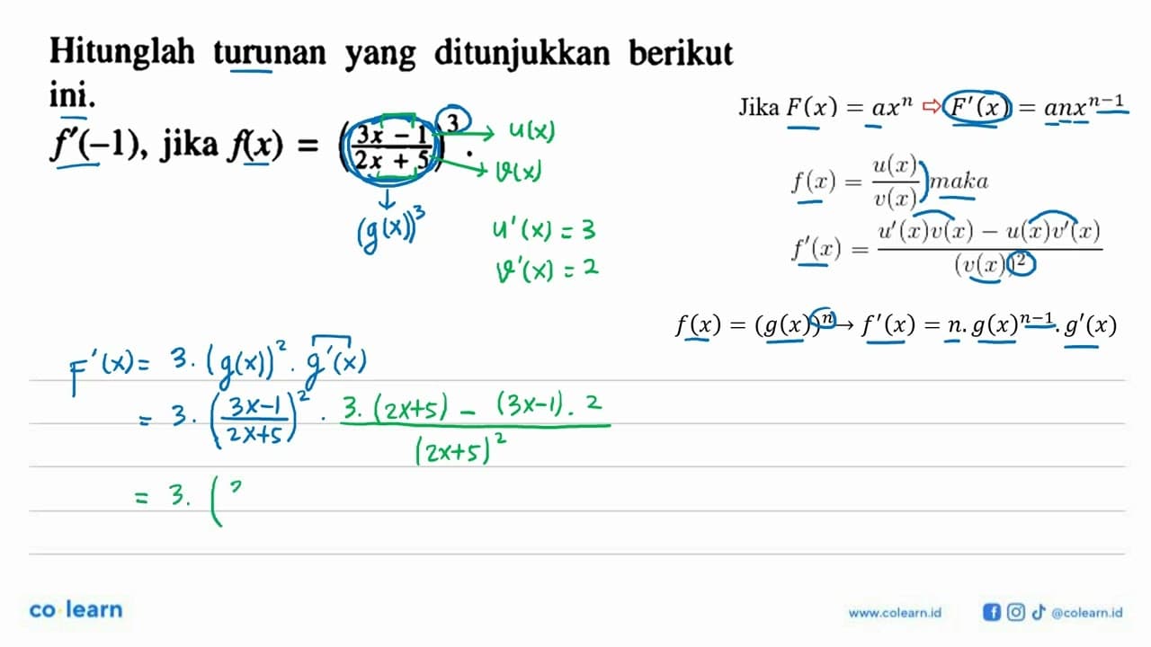 Hitunglah turunan yang ditunjukkan berikut ini. f'(-1),