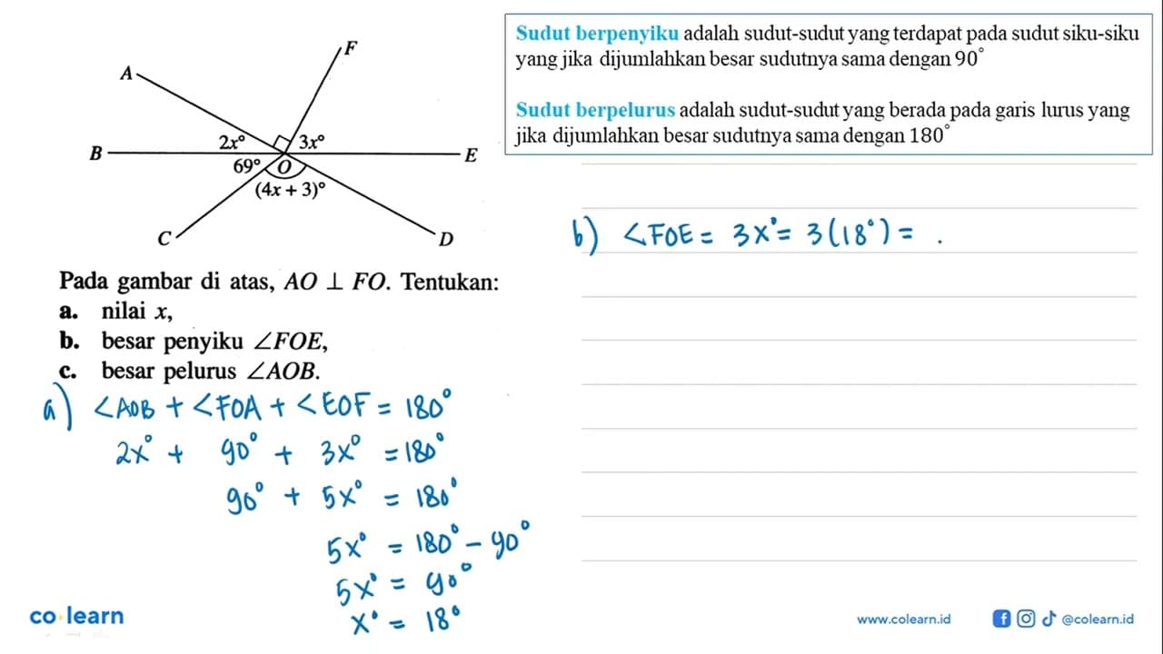 Pada gambar di atas, B 2x A F 3x E D O 4x+3 C AO tegak