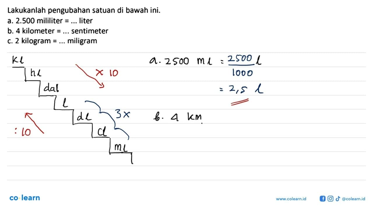 Lakukanlah pengubahan satuan di bawah ini. a. 2.500