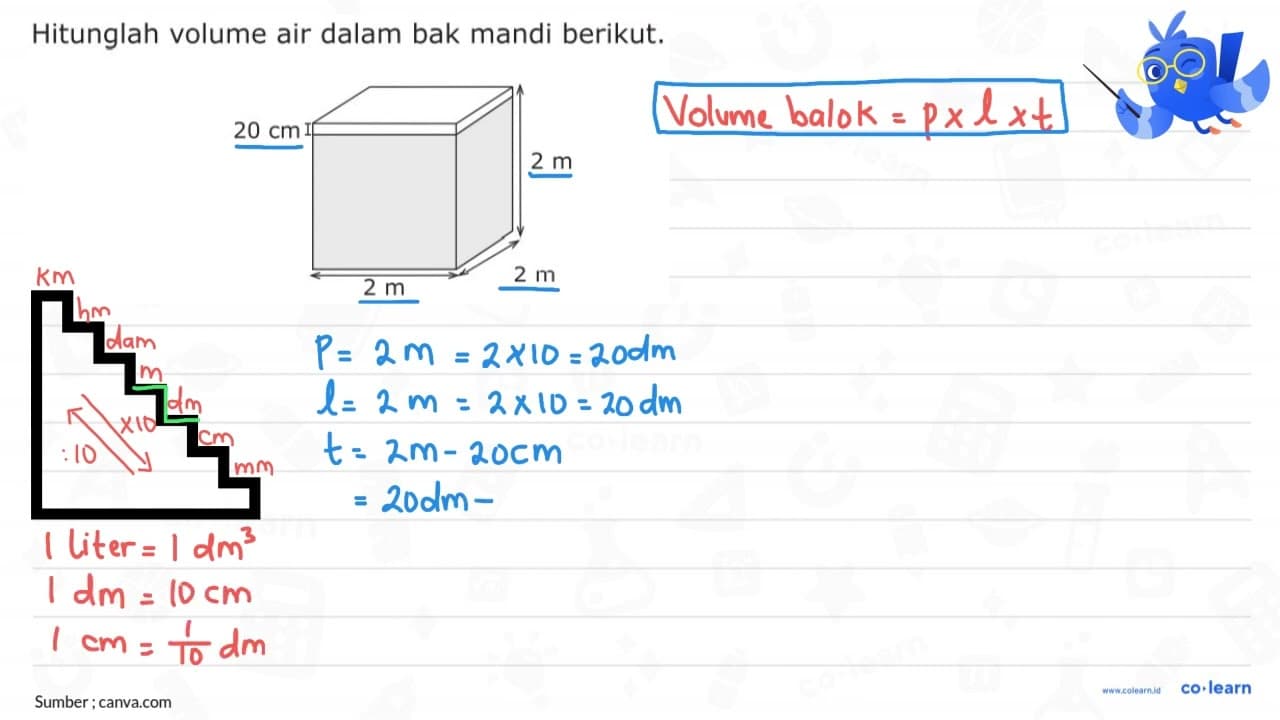 Hitunglah volume air dalam bak mandi berikut. 20 cm 2 m 2 m