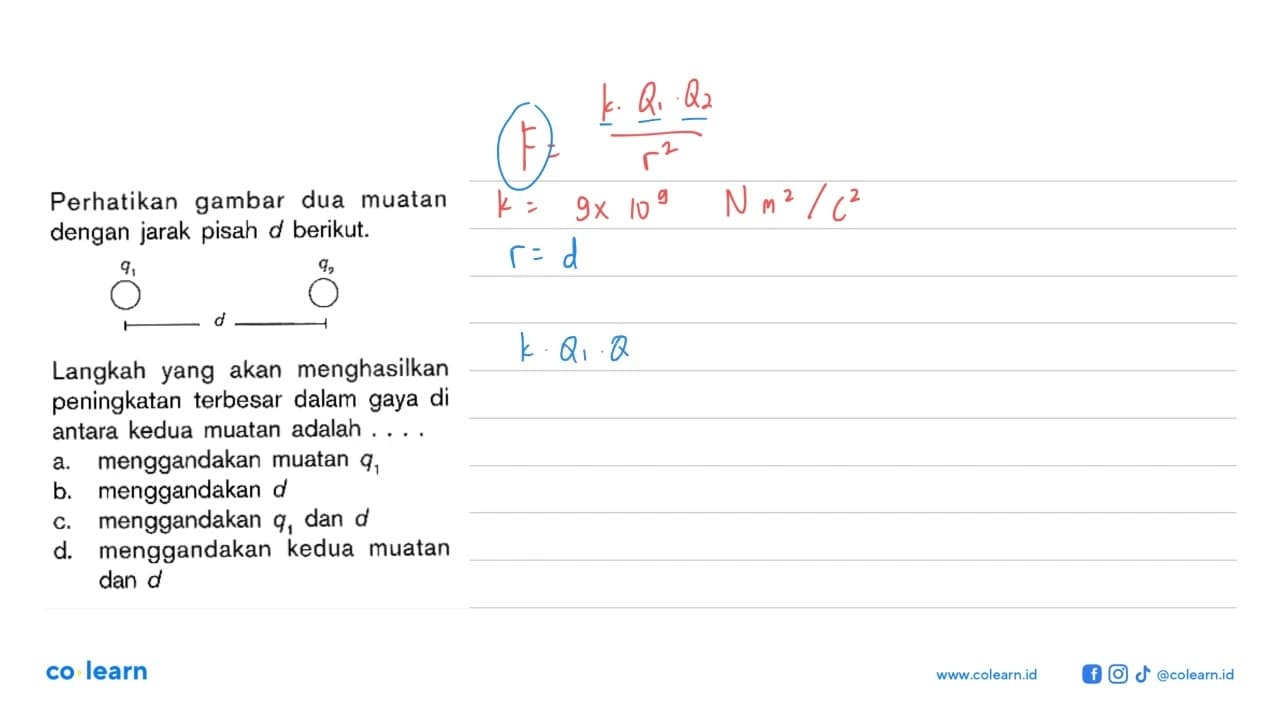 Perhatikan gambar dua muatan dengan jarak pisah berikut.