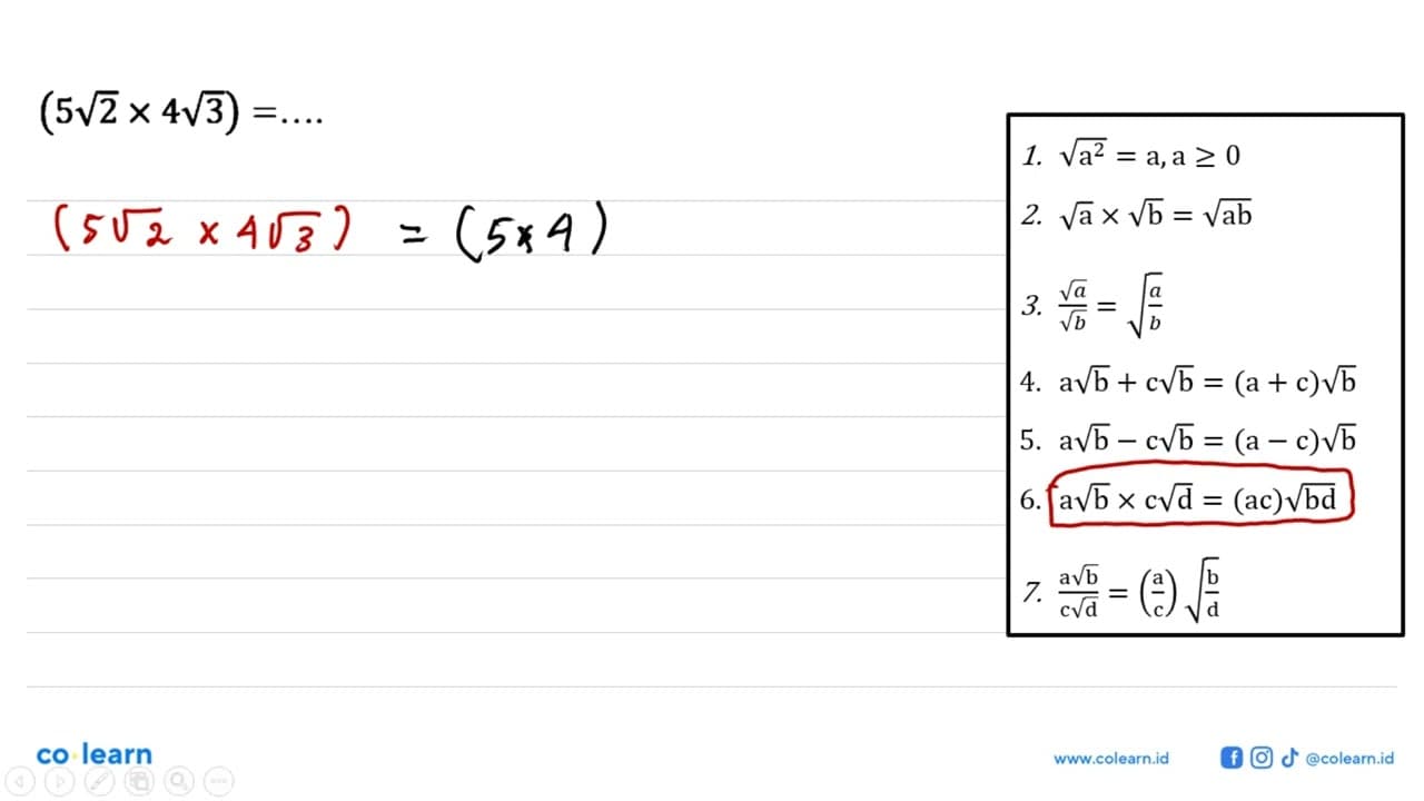 (5 akar(2) x 4 akar(3))=...