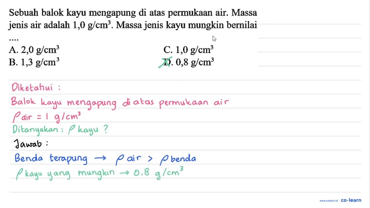 Sebuah balok kayu mengapung di atas permukaan air. Massa