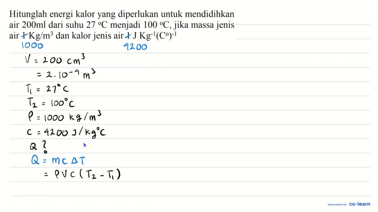 Hitunglah energi kalor yang diperlukan untuk mendidihkan