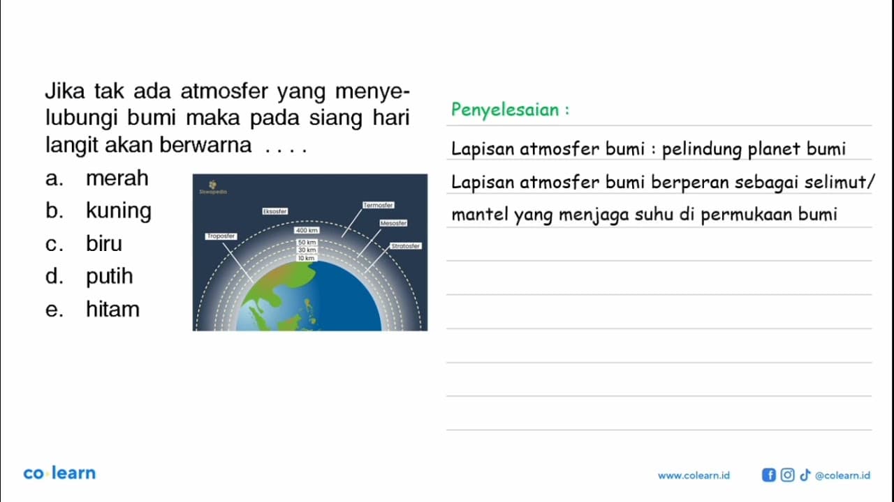 Jika tak ada atmosfer yang menyelubungi bumi maka pada