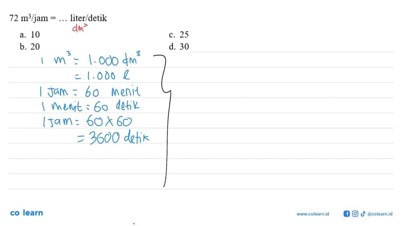 72 m^3/jam=... liter/detik