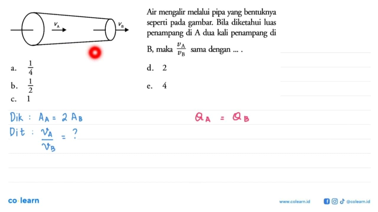 VA VB Air mengalir melalui pipa yang bentuknya seperti pada