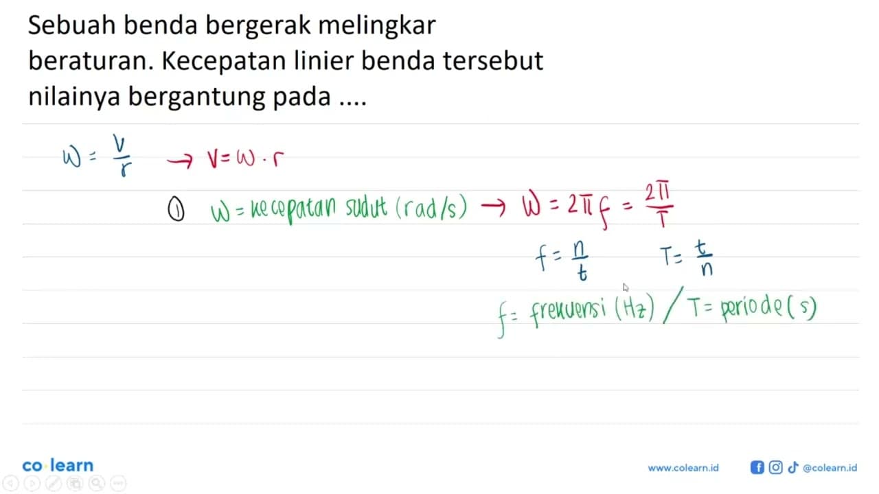 Sebuah benda bergerak melingkar beraturan. Kecepatan linier