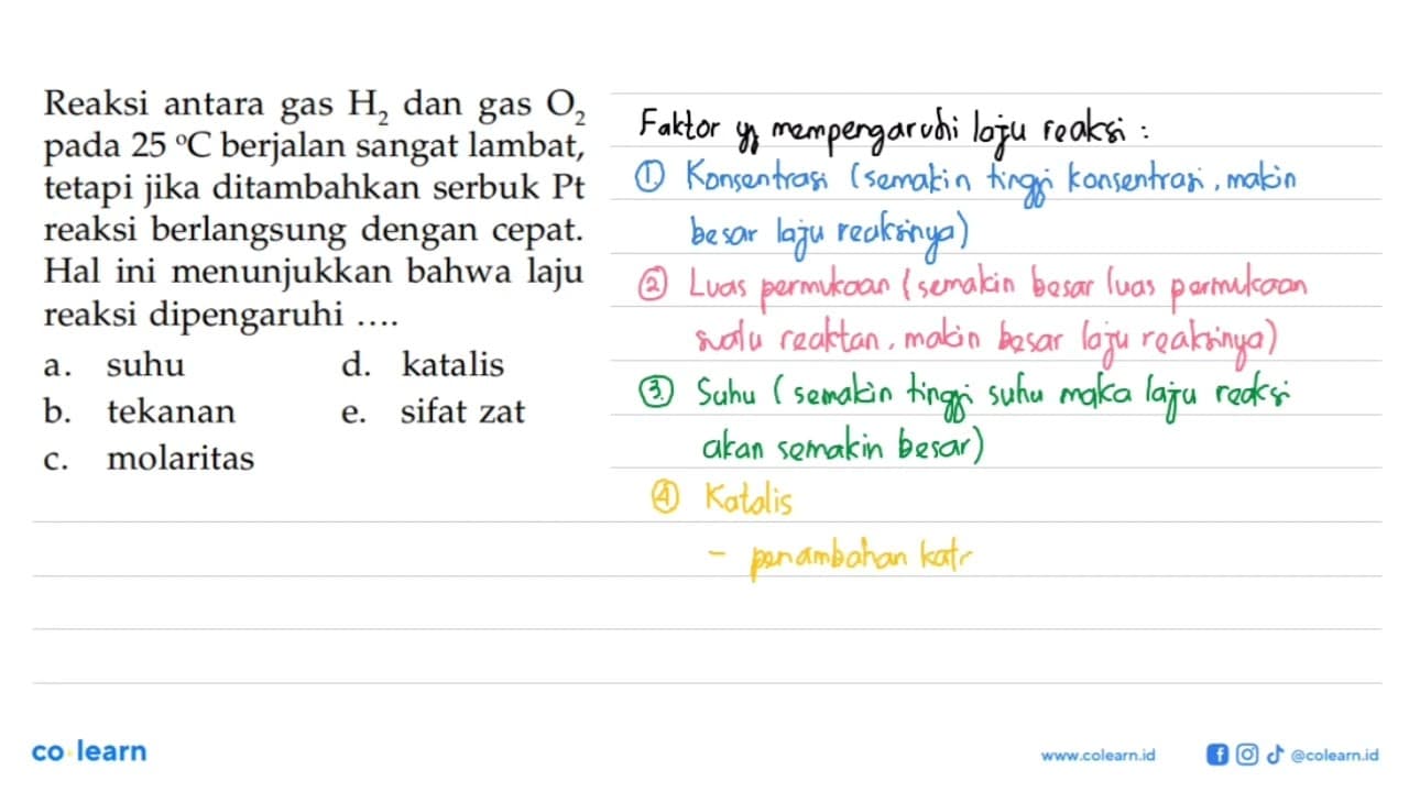 Reaksi antara gas H2 dan gas O2 pada 25 C berjalan sangat