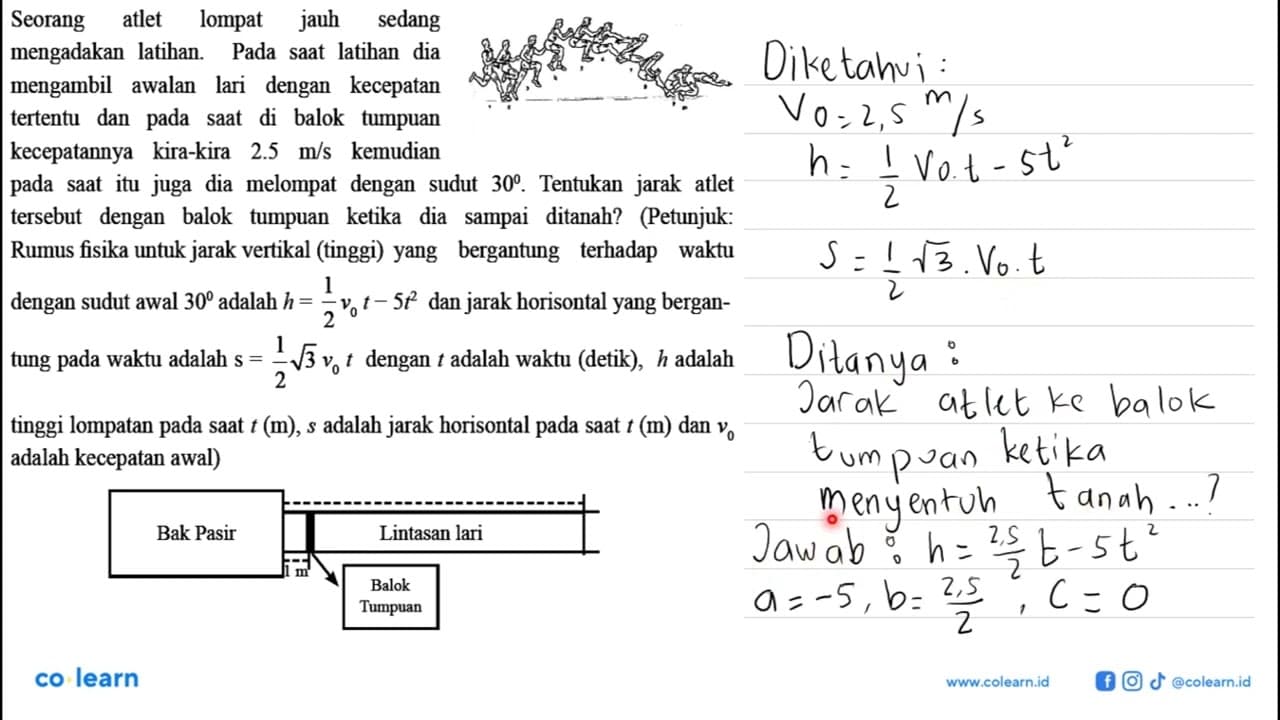 Seorang atlet lompat jauh sedang mengadakan latihan. Pada