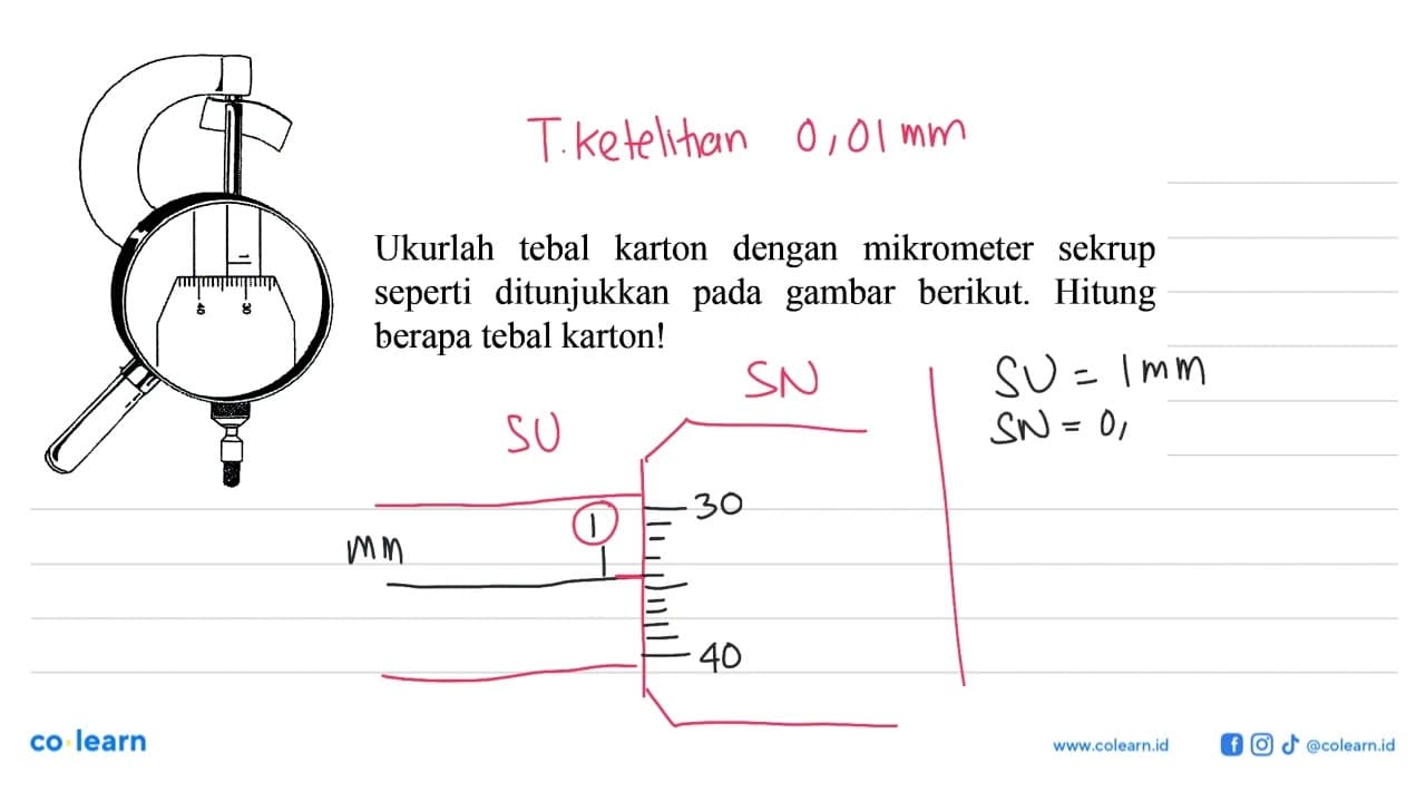 Ukurlah tebal karton dengan mikrometer sekrup seperti