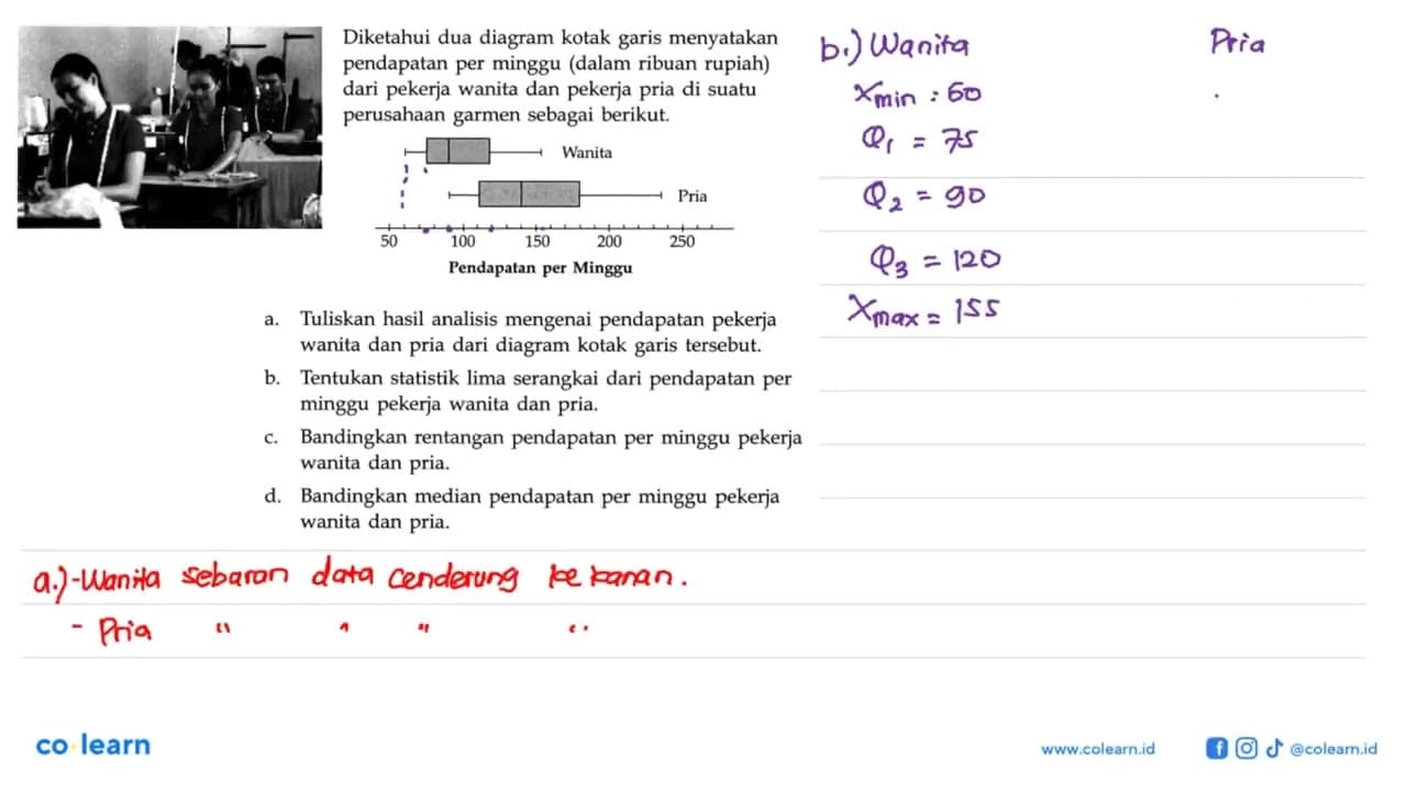 Diketahui dua diagram kotak garis menyatakan pendapatan per