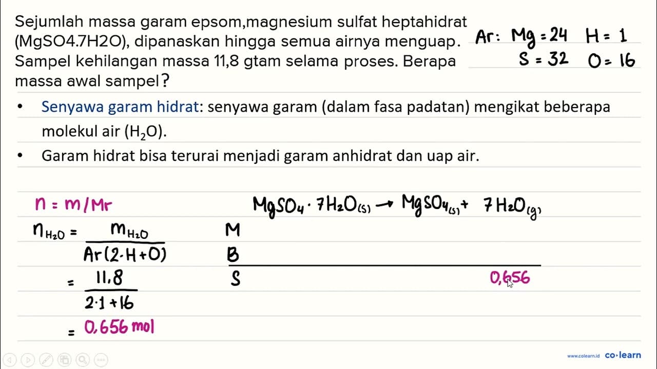 Sejumlah massa garam epsom,magnesium sulfat heptahidrat