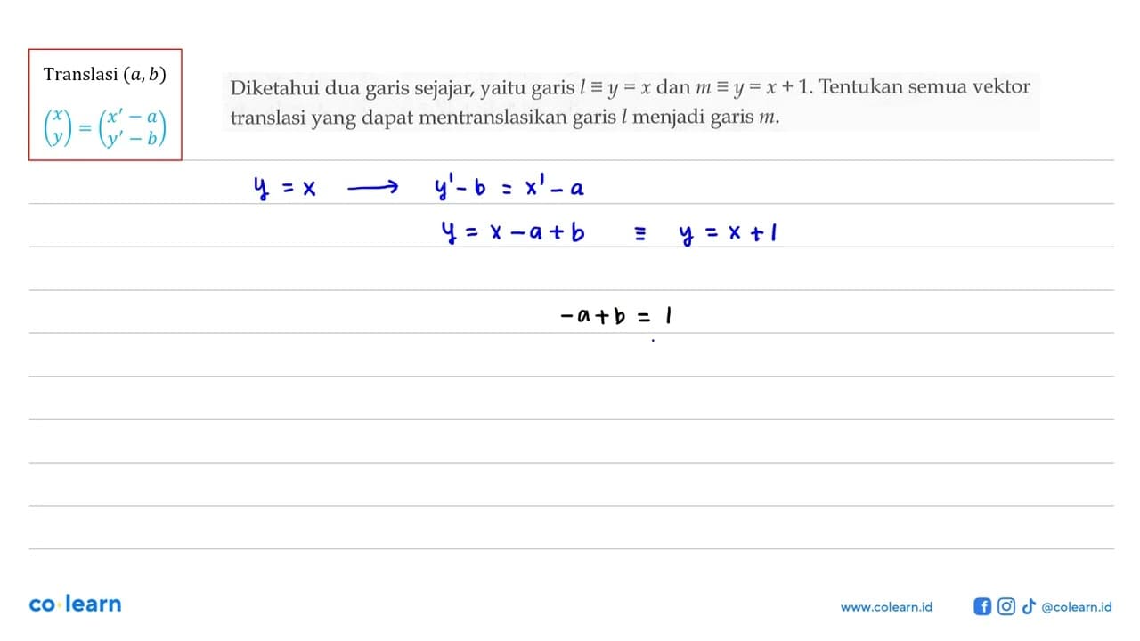 Diketahui dua garis sejajar, yaitu garis l ekuivalen y=x