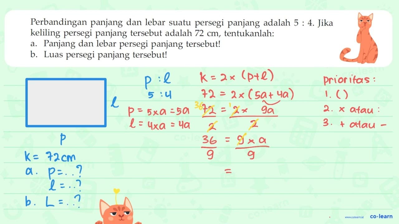 Perbandingan panjang dan lebar suatu persegi panjang adalah