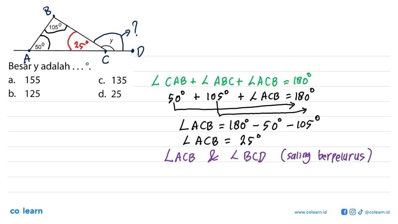 105 50 y Besar y adalah .... a. 155 b. 125 c. 135 d. 25