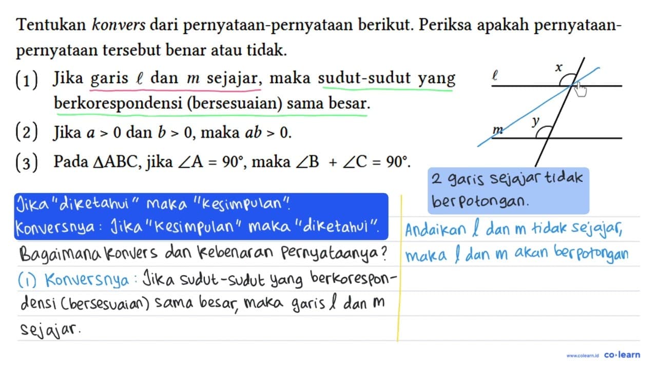 Tentukan konvers dari pernyataan-pernyataan berikut.