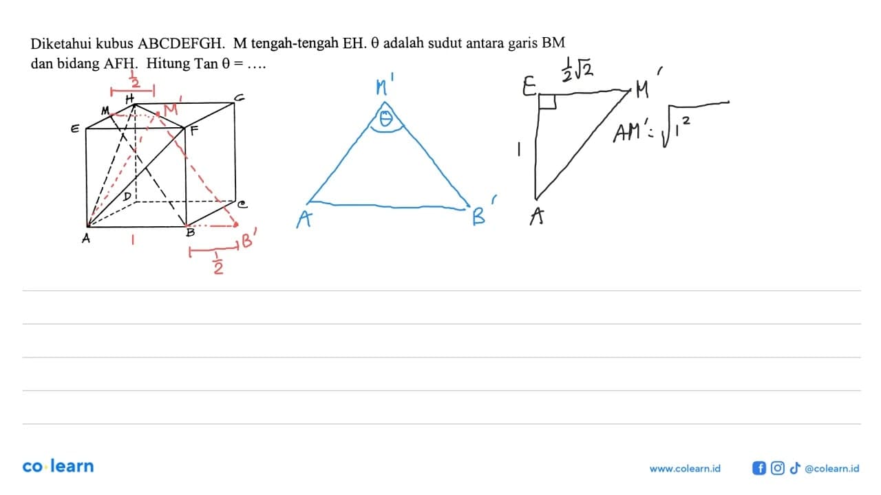 Diketahui kubus ABCDEFGH. M tengah-tengah EH. theta adalah