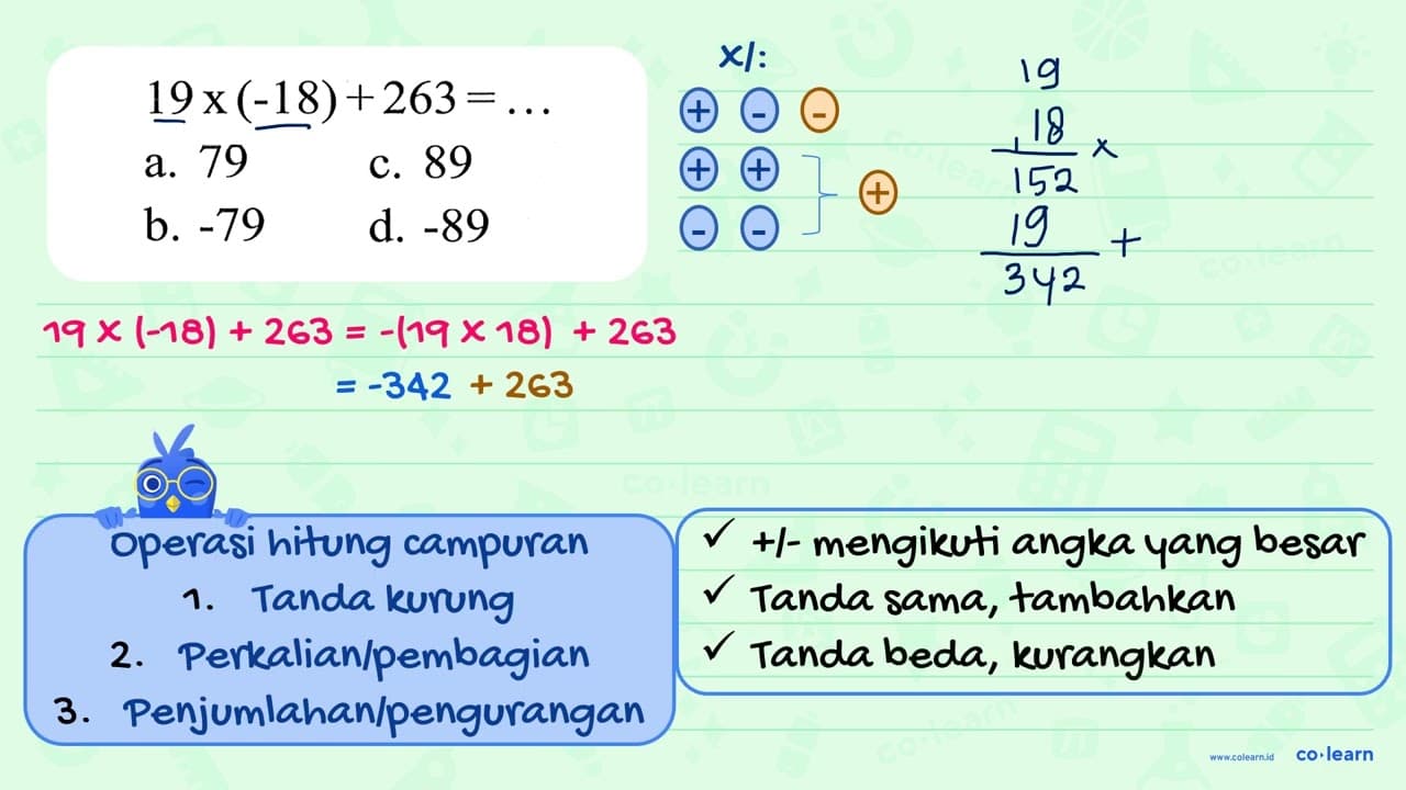 19x (-18)+263 = ...