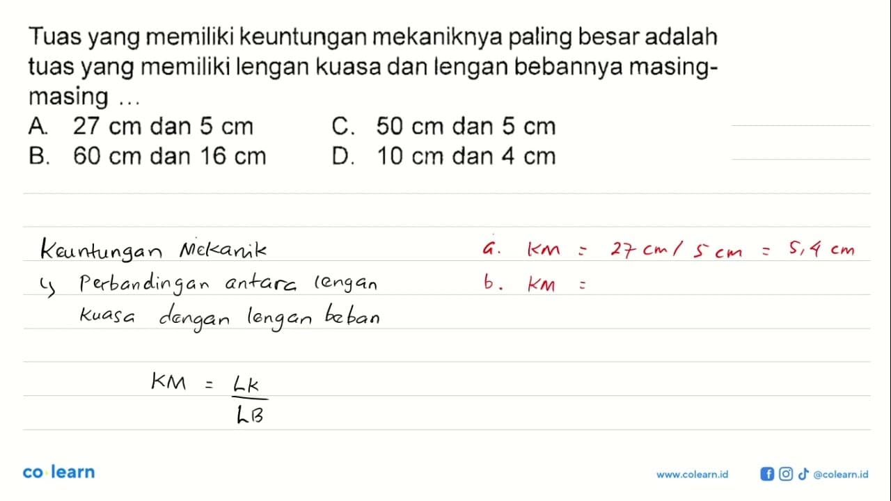 Tuas yang memiliki keuntungan mekaniknya paling besar