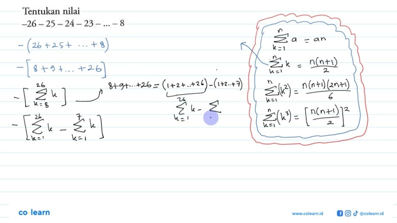 Tentukan nilai -26-25-24-23-...-8.
