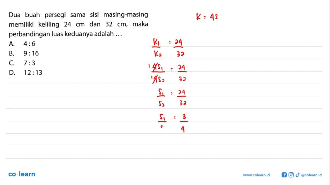 Dua buah persegi sama sisi masing-masing memiliki keliling