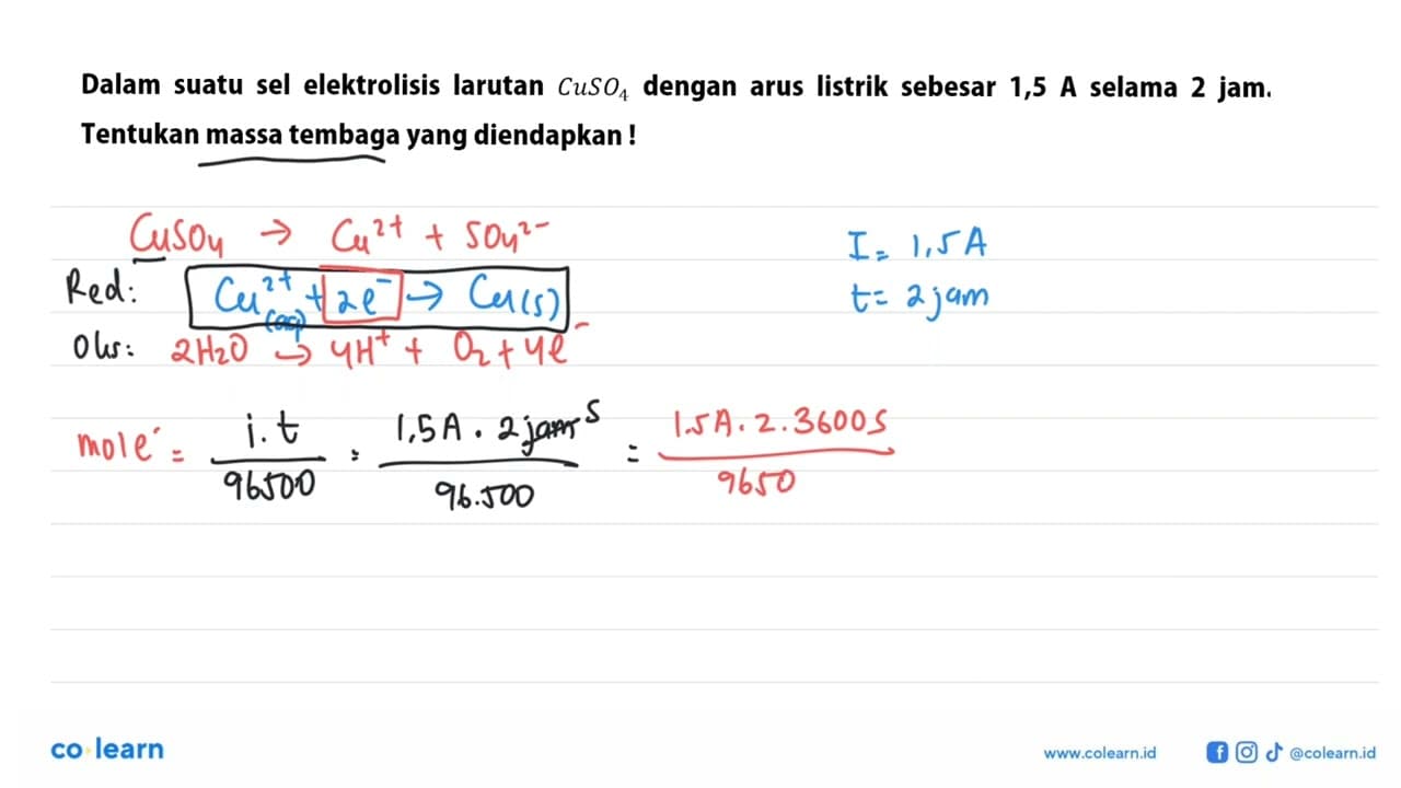 Dalam suatu sel elektrolisis larutan CuS04 dengan arus