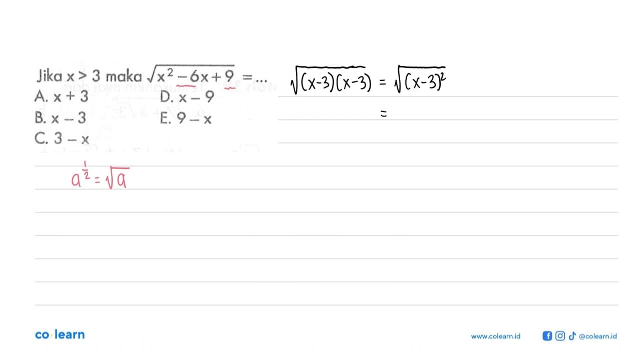 Jika x>3 maka akar(x^2-6x+9)= ...