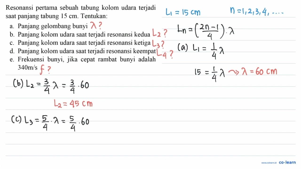 Resonansi pertama sebuah tabung kolom udara terjadi saat