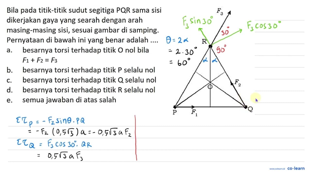 Bila pada titik-titik sudut segitiga PQR sama sisi