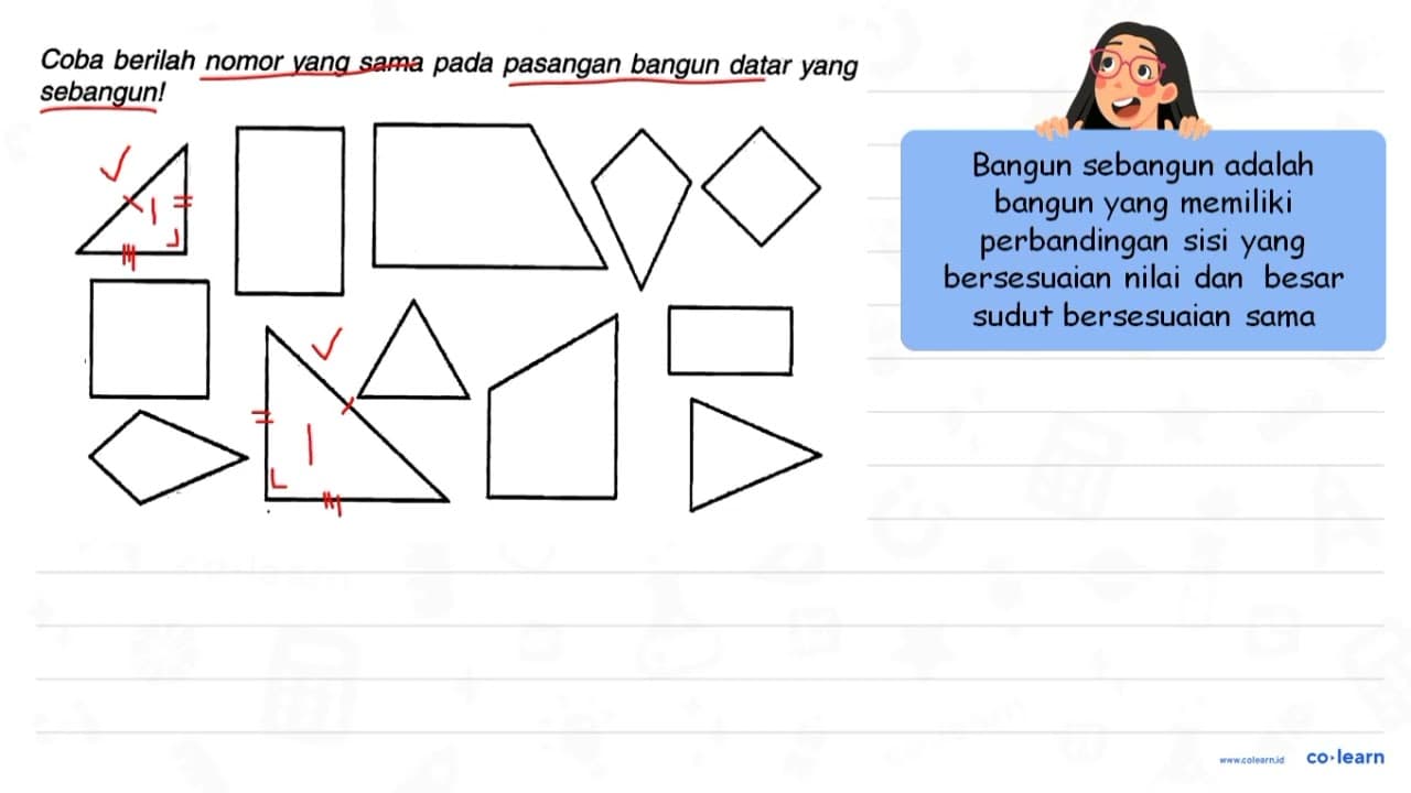 Coba berilah nomor yang sama pada pasangan bangun datar