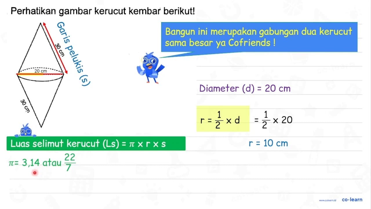 Perhatikan gambar kerucut kembar berikut! 30 cm 20 cm 30 cm