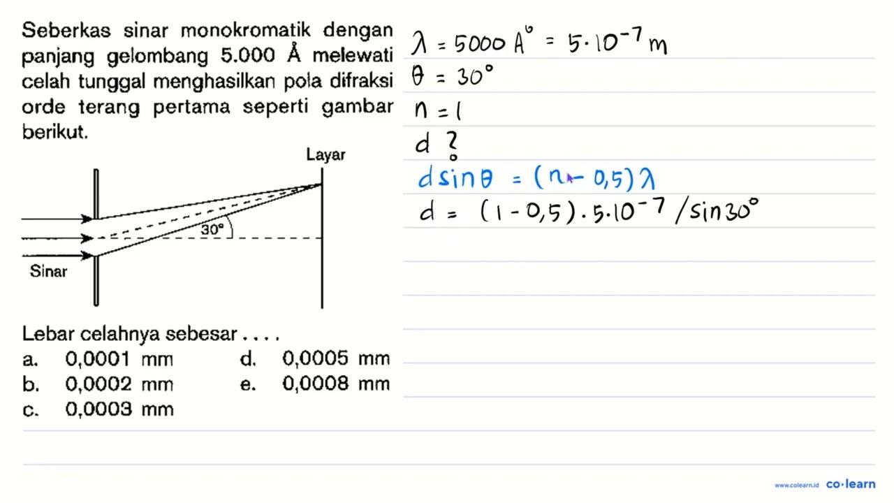 Seberkas sinar monokromatik dengan panjang gelombang 5.000