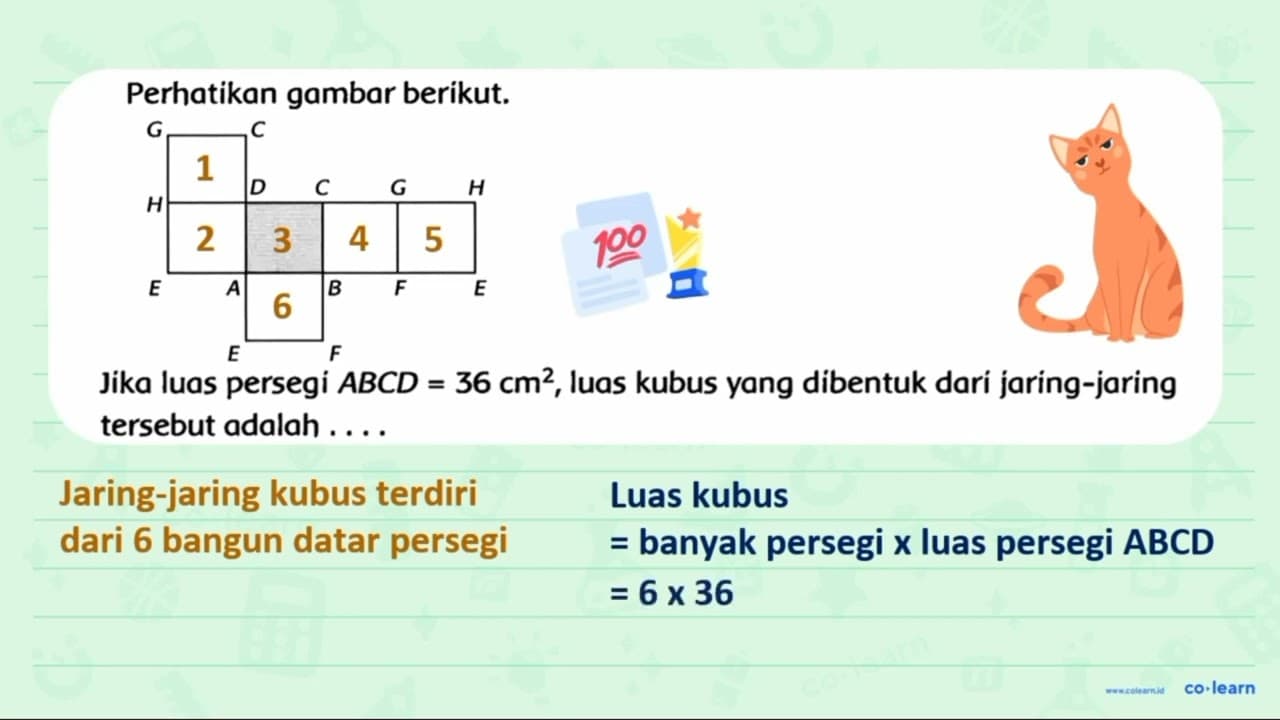 Perhatikan gambar berikut. Jika luas persegi A B C D=36