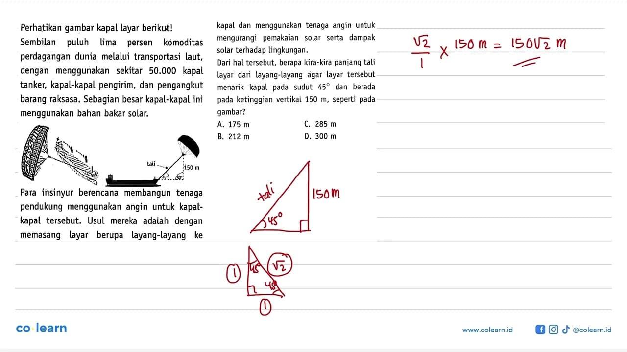 Perhatikan gambar kapal layar berikut! Sembilan puluh lima