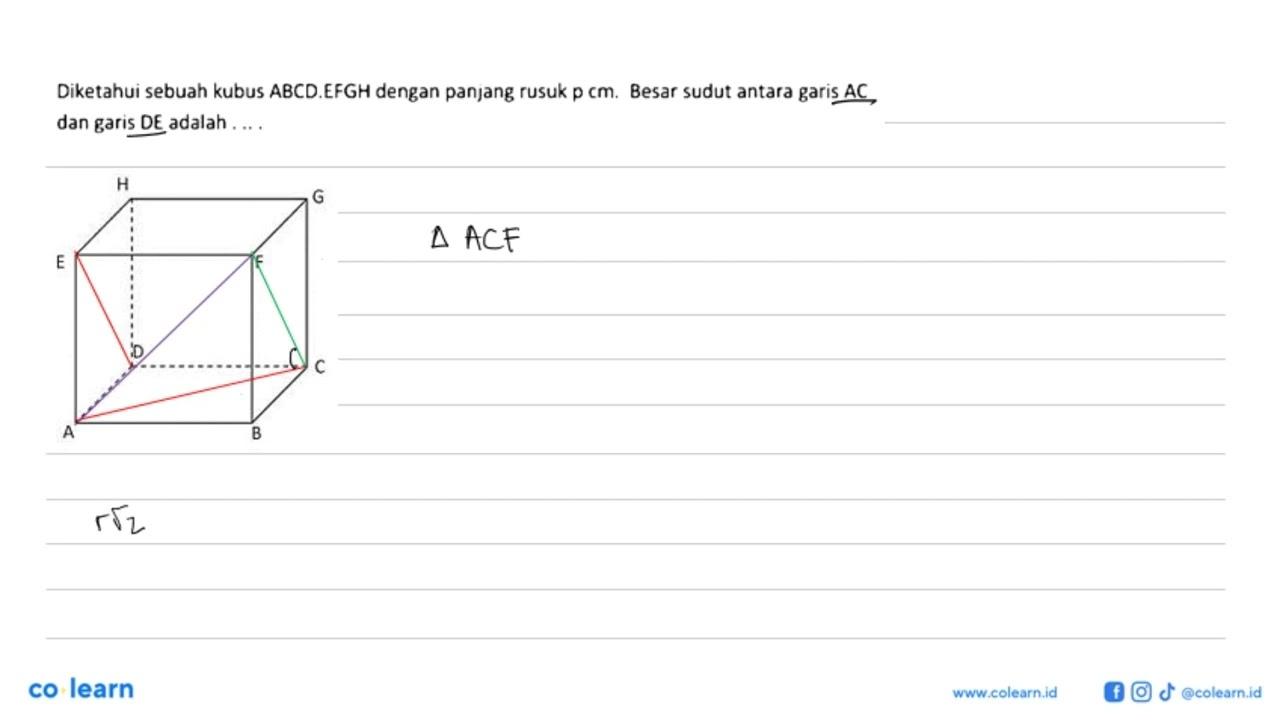 Diketahui sebuah kubus ABCD.EFGH dengan panjang rusuk p cm.
