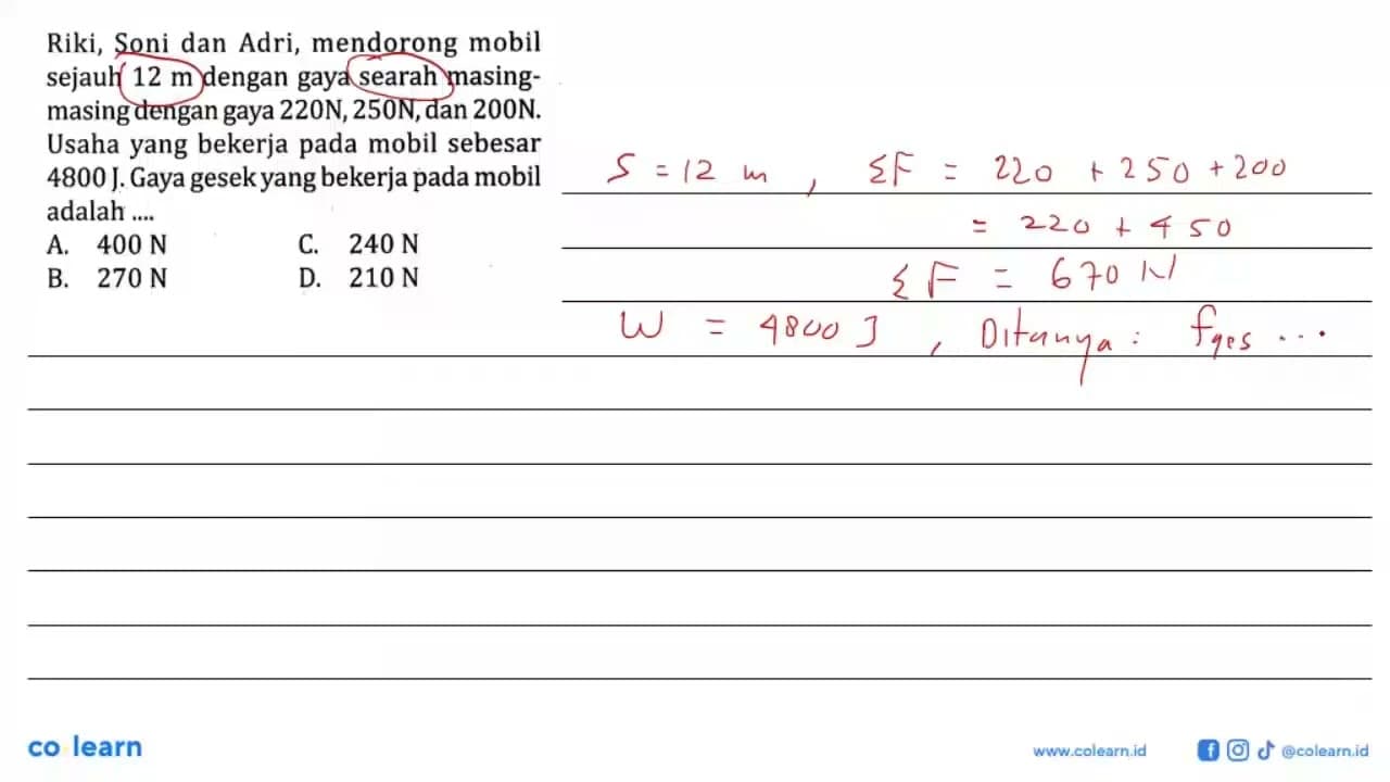 Riki, Soni dan Adri, mendorong mobil sejauh 12 m dengan