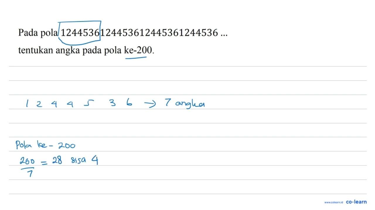 Pada pola 1244536124453612445361244536 ... tentukan angka