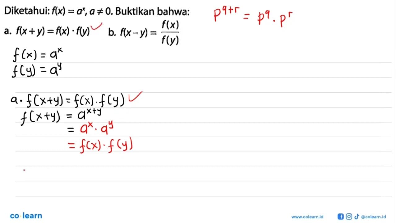 Diketahui: f(x)=a^x,a=/=0. Buktikan bahwa: a.