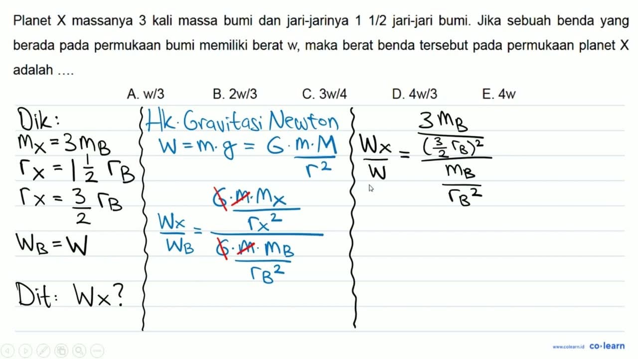 Planet X massanya 3 kali massa bumi dan jari-jarinya 1/2