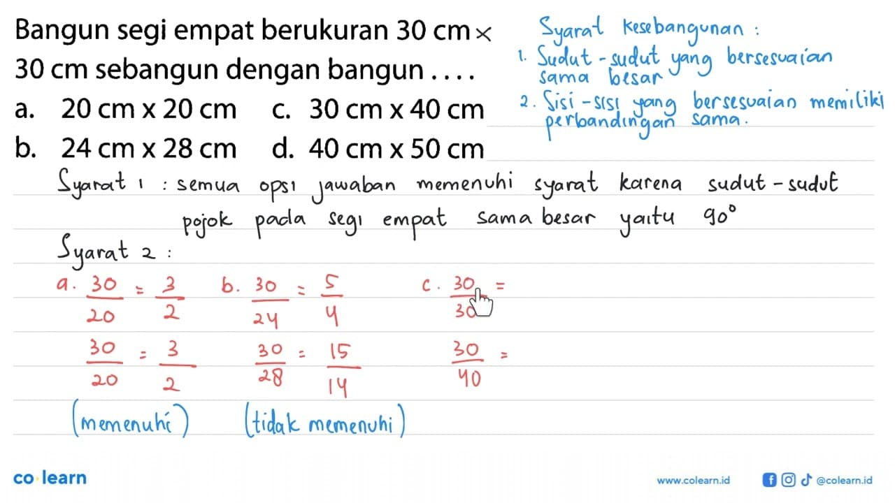 Bangun segi empat berukuran 30 cm 30 cm sebangun dengan