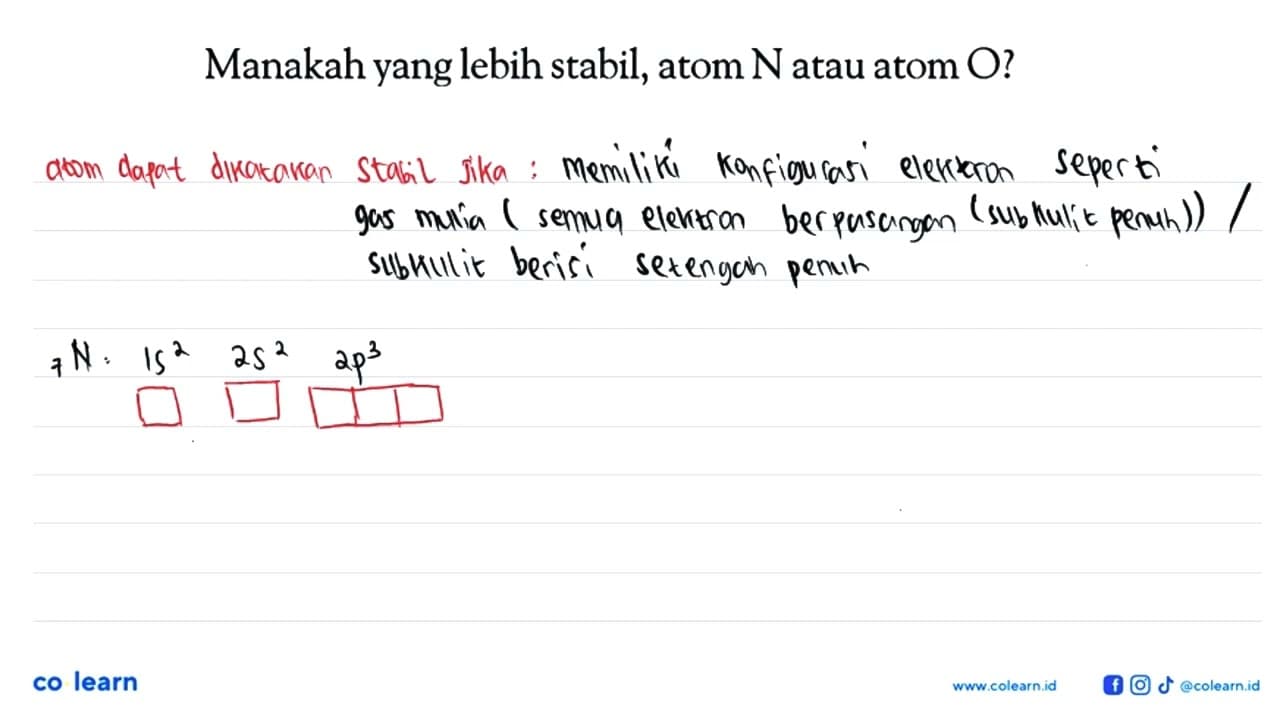 Manakah yang lebih stabil, atom N atau atom O?