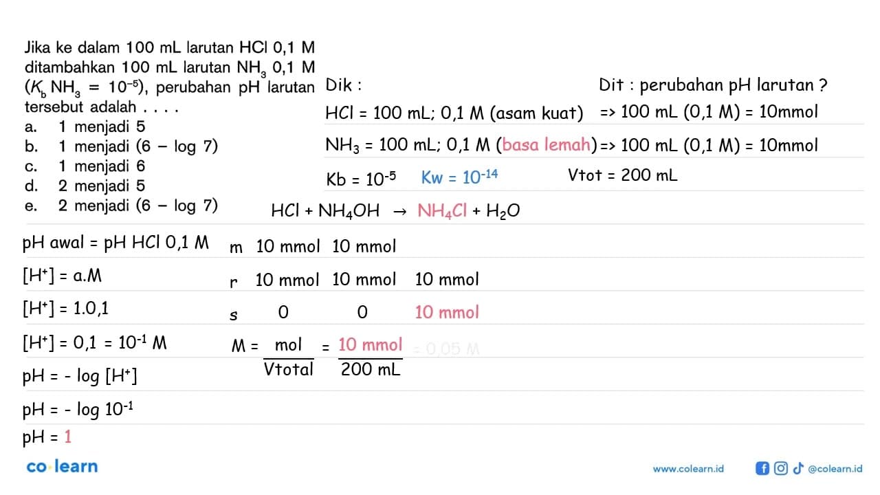 Jika ke dalam 100 mL larutan HCl 0,1 M ditambahkan 100 mL