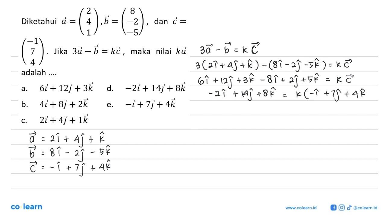 Diketahui vektor a = (2 4 1), vektor b = (8 -2 -5), dan