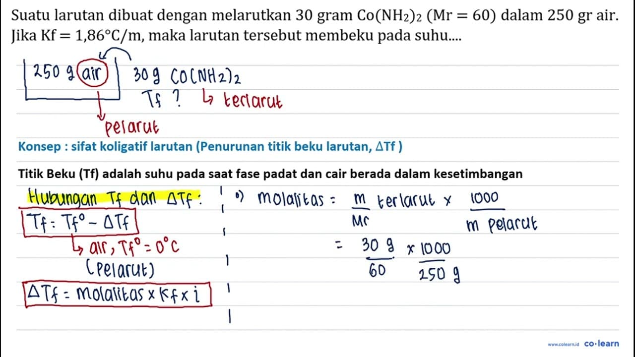 Suatu larutan dibuat dengan melarutkan 30 gram